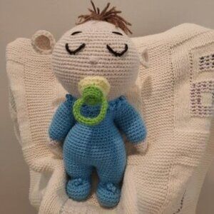 new handmade crochet 15 inch baby doll with pacifier